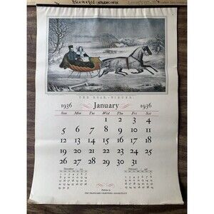 1936 Complete Calendar Currier and Ives Prints Travelers Insurance Co Rare Vtg